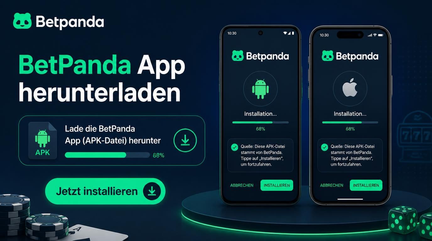 Ein deutsches Smartphone zeigt eine Installationsanzeige der BetPanda App mit APK-Symbolen und Fortschrittsbalken.