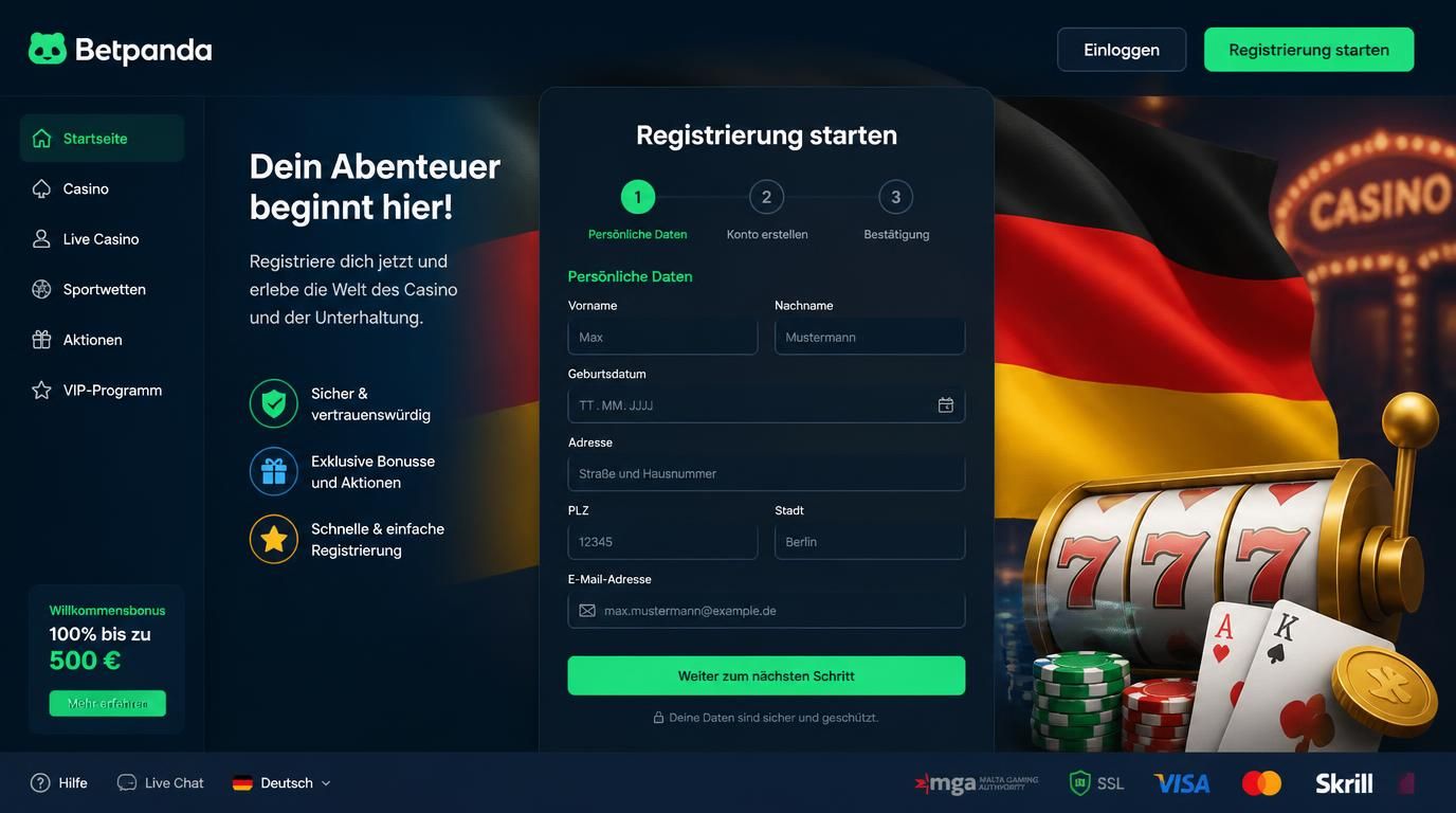 Formular zur Registrierung, mit deutschen Angaben.